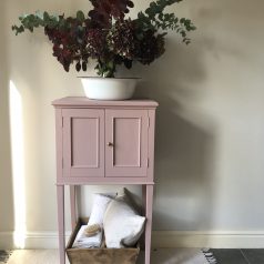 blush pink painted hall vanity storage cabinet cupboard